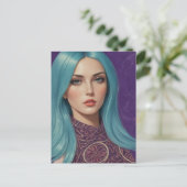 Blue Hair AI Kunst aus meiner eigenen Mischmediens Postkarte (Stehend Vorderseite)
