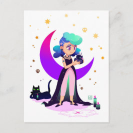 Blue Hair Girl and Gothic Duck Postkarte