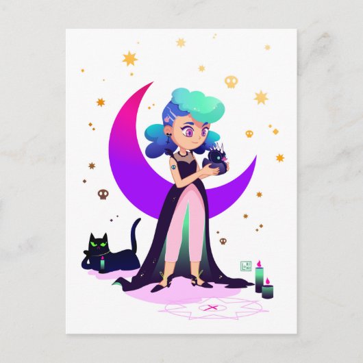 Blue Hair Girl and Gothic Duck Postkarte (Vorderseite)