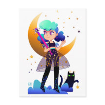 Blue Hair Girl mit Black Cat