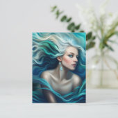 Blue Hair Mermaid Postkarte (Stehend Vorderseite)
