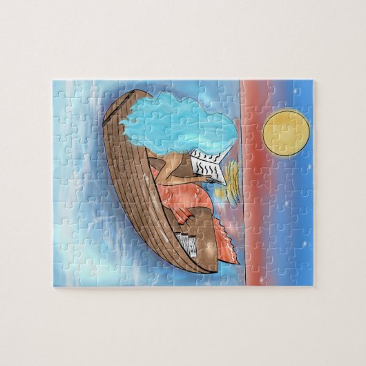 Blue Hair Mermaid Reading auf einem Bootspuzzle Puzzle (Horizontal)