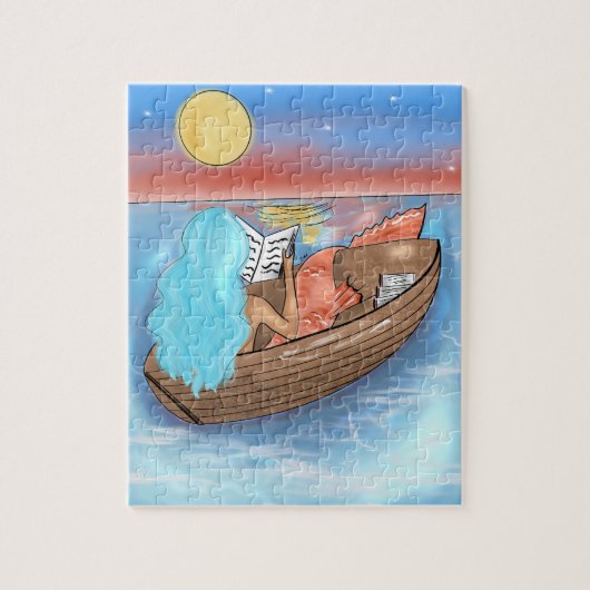 Blue Hair Mermaid Reading auf einem Bootspuzzle Puzzle (Vertikal)