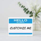 Blue Hallo Mein Name ist ... Personalisierbar Postkarte (Stehend Vorderseite)