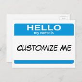 Blue Hallo Mein Name ist ... Personalisierbar Postkarte (Vorne/Hinten)