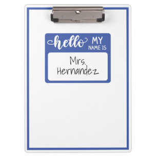 Blue Hallo Mein Name ist Teacher School Tag Minima Klemmbrett