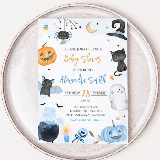 Blue Halloween Baby Dusche Einladung