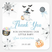 Blue Halloween Baby Shower Ghost Pumpkins Candy Quadratischer Aufkleber (Vorderseite)