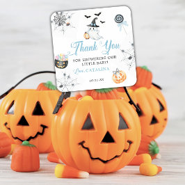 Blue Halloween Baby Shower Ghost Pumpkins Candy Quadratischer Aufkleber