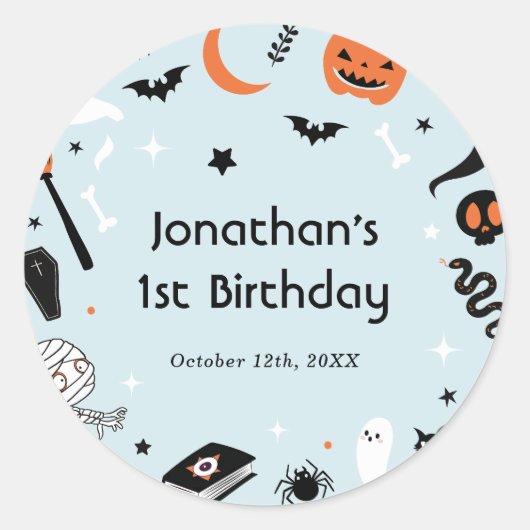 Blue Halloween Boy Birthday Party Runder Aufkleber (Vorderseite)