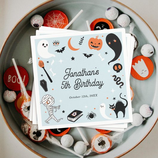 Blue Halloween Boy Birthday Party Serviette