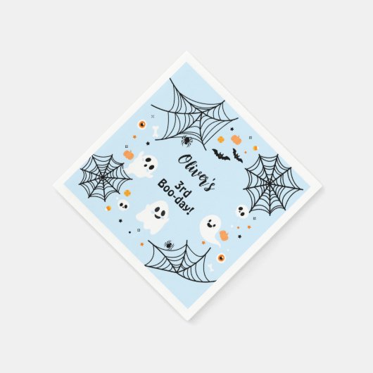 Blue Halloween Cute Ghost Boo-Day Party Serviette (Ecke)