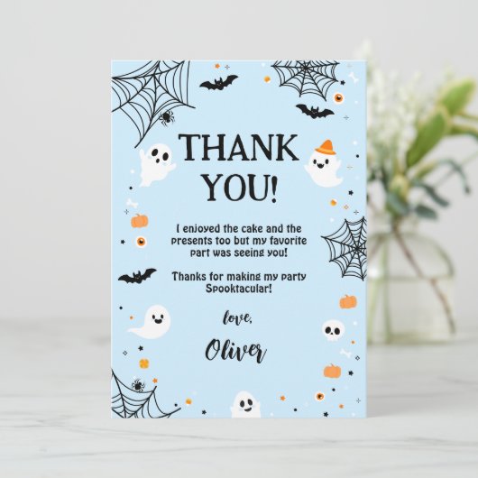 Blue Halloween Cute Ghost Dankeskarte (Stehend Vorderseite)