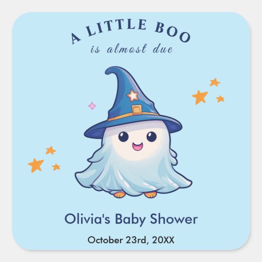 Blue Halloween eine kleine Boo Baby-Dusche Quadratischer Aufkleber (Vorderseite)