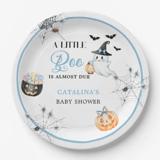 Blue Halloween Ghost Baby Dusche Pappteller (Vorderseite)