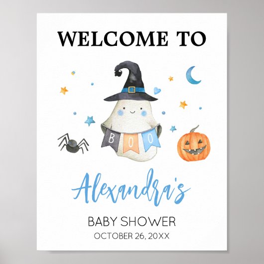 Blue Halloween Ghost Little Boo Willkommen Poster (Vorne)
