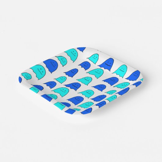 Blue Halloween Ghosts Pappteller (Gewinkelt)