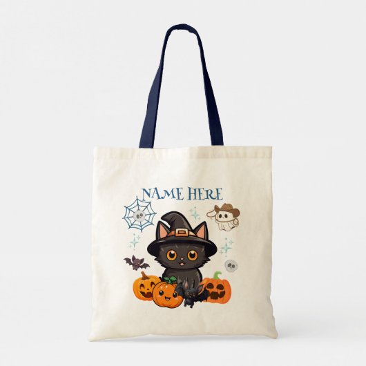 Blue Halloween Kitty Hexe Candy Tote Bag Tragetasche (Rückseite)