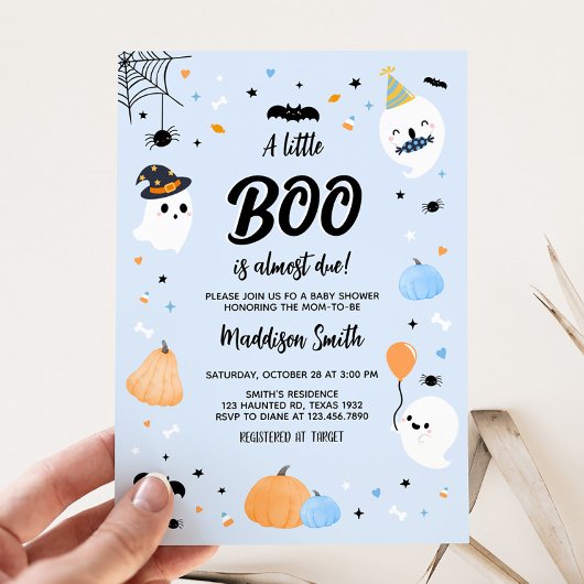 Blue Halloween Little Boo Baby Dusche Einladung
