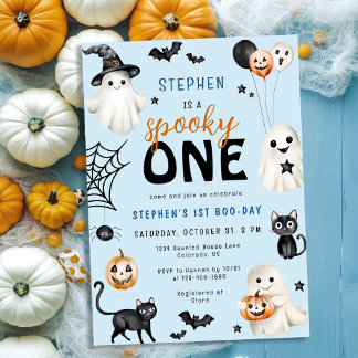 Blue Halloween Niedlich Spooky One Boy 1. Geburtst Einladung