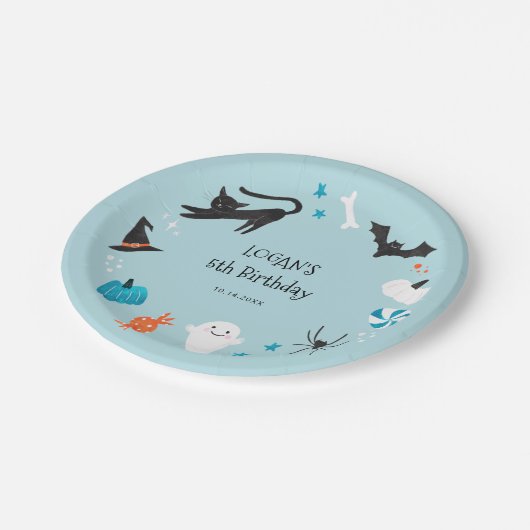 Blue Halloween Party Pappteller (Schrägansicht)