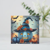Blue Halloween Pumpkin & Coloring Page Personalize Karte (Stehend Vorderseite)