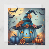 Blue Halloween Pumpkin & Coloring Page Personalize Karte (Vorderseite)