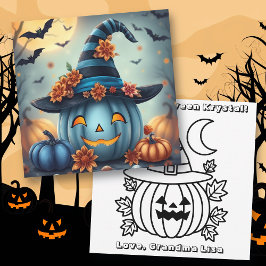 Blue Halloween Pumpkin & Coloring Page Personalize Karte