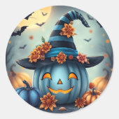 Blue Halloween Pumpkin Jack-o-lantern Runder Aufkleber (Vorderseite)