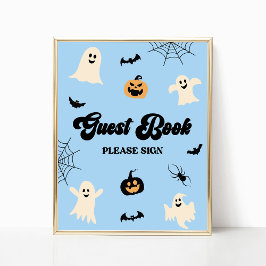 Blue Halloween Spooky Guest Book Sign Poster