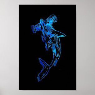 Blue Hammerhead Shark Tattoo Poster
