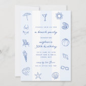 Blue Hand Draodles Birthday Beach Party Einladung (Vorderseite)