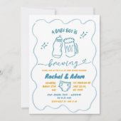 Blue Hand Drawing Baby Brewing Boy Baby Shower Einladung (Vorderseite)