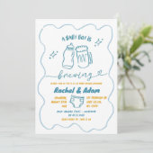 Blue Hand Drawing Baby Brewing Boy Baby Shower Einladung (Stehend Vorderseite)