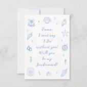 Blue Hand Drawing Coastal Bridesmaid Vorschlag Car Einladung (Vorderseite)