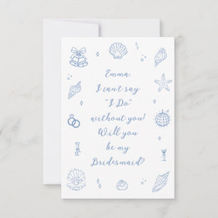 Blue Hand Drawing Coastal Bridesmaid Vorschlag Car Einladung