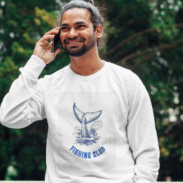 Blue Hand Drawing Sea Whale Fishing Club T - Shirt