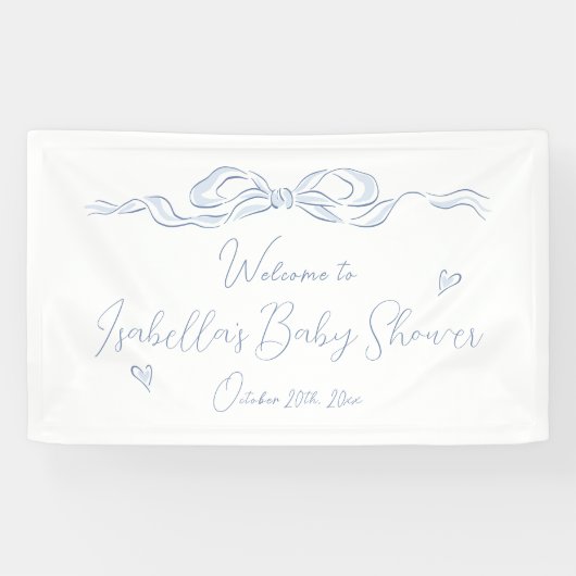 Blue Hand Drawn Bow Baby Dusche Willkommen Banner (Horizontal)