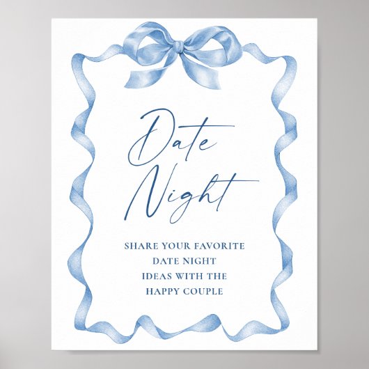 Blue Hand Drawn Bow Date Night Ideen Hochzeit Poster (Vorne)