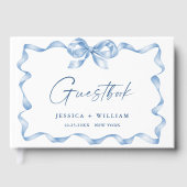 Blue Hand Drawn Bow Ribbon Wedding Gästebuch (Vorderseite)