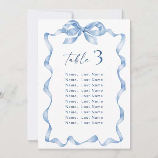 Blue Hand Drawn Bow Wedding Seating Chart Card Kar Einladung (Vorderseite)