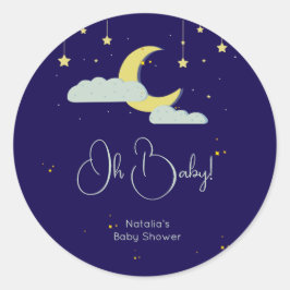 Blue Hand Drawn Celestial Star Moon Baby Dusche Runder Aufkleber