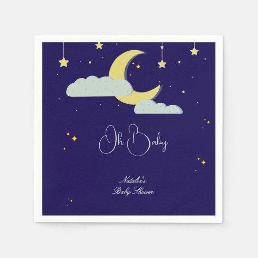 Blue Hand Drawn Celestial Star Moon Baby Dusche Serviette (Vorderseite)