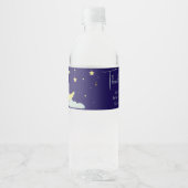 Blue Hand Drawn Celestial Star Moon Baby Dusche Wasserflaschenetikett (Vorderseite)
