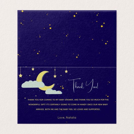 Blue Hand Drawn Celestial Star Moon Danke Karte (Außenseite Aufgefaltet)