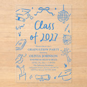 Blue Hand Drawn Class of 2027 Graduation Party Acryleinladungen (Vorderseite)
