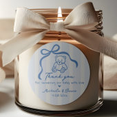 Blue Hand Drawn Doodle Bow & Teddy Boy Baby Dusche Runder Aufkleber