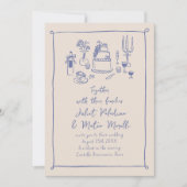 Blue Hand Drawn Doodle Essen und Trinken Hochzeit Einladung (Vorderseite)