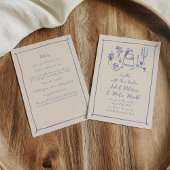 Blue Hand Drawn Doodle Essen und Trinken Hochzeit Einladung