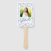 Blue Hand Drawn Doodle Graduation 2 Photo White Fächer (Rückseite)